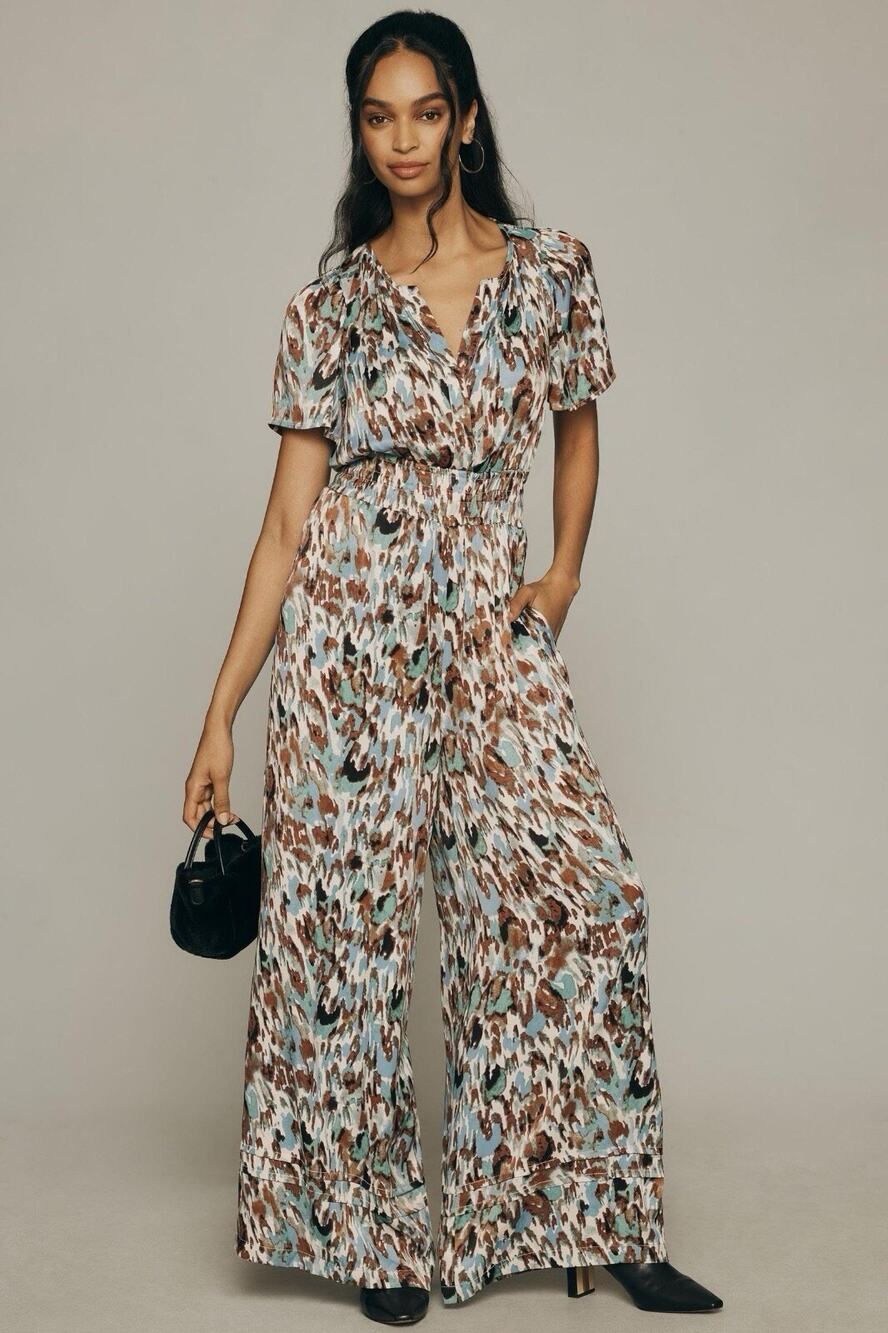 Anthropologie The Somerset Turquoise Print Boho Jumpsuit Resort Vacation Size XS